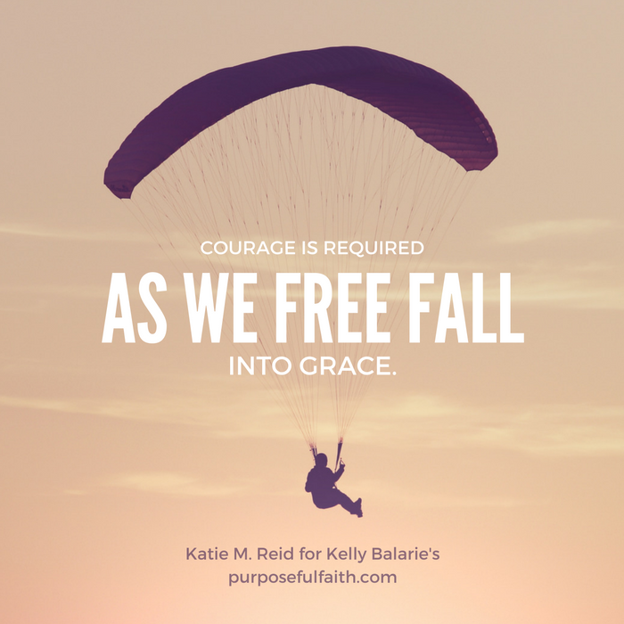 Free fall into grace quote by Katie M. Reid for Purposeful Faith 