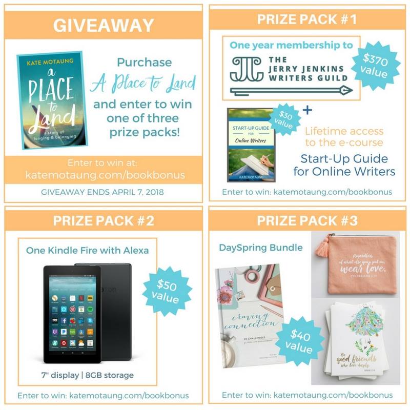 Kate Motaung's book A Place to Land Prize Packs giveaway 