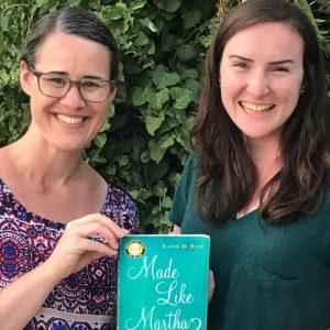 Katie and Kaitlyn book launch manager with Made Like Martha outside