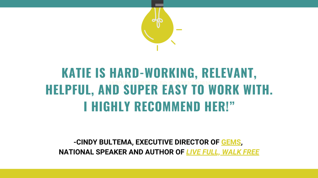 Cindy Bultema endorsement for Katie Reid creative coaching Inspiration Doula 